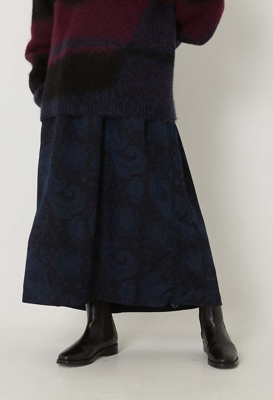 BLUE BLUE JAPAN INDIGO NYLON SATIN TSUJIGAHANA GATHERED SKIRT - INDIGO