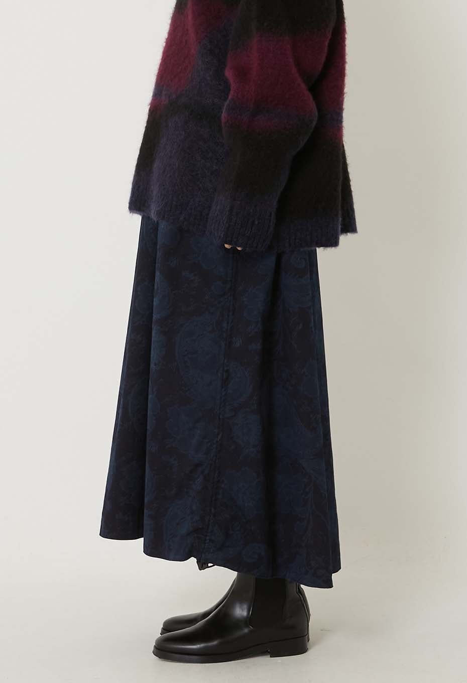 BLUE BLUE JAPAN INDIGO NYLON SATIN TSUJIGAHANA GATHERED SKIRT - INDIGO