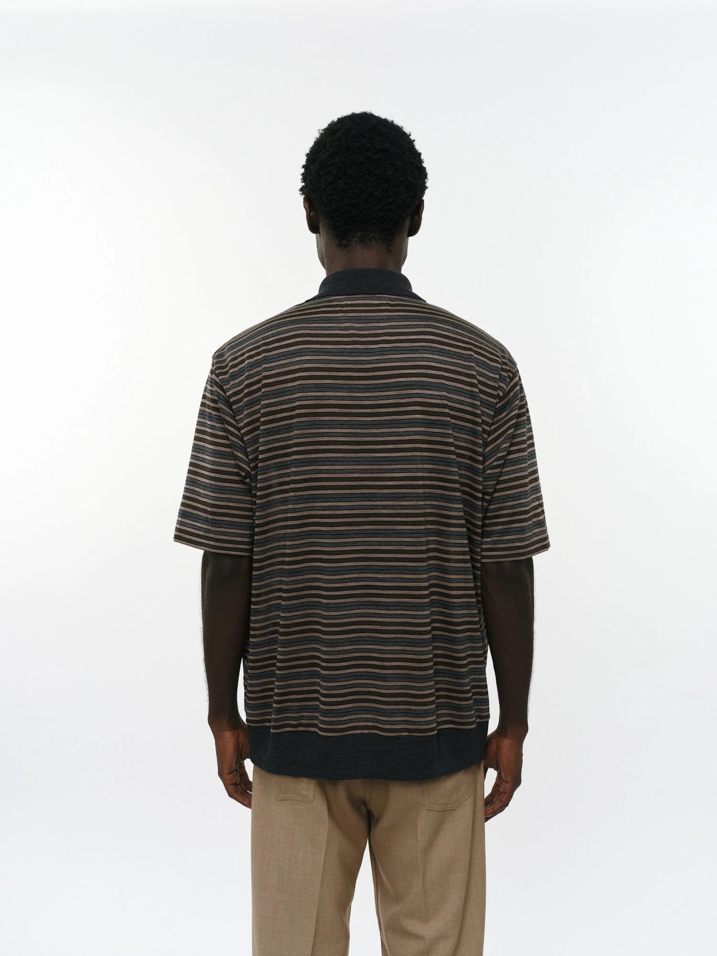 MARKA ONE BUTTON POLO S/S TEE - BEIGE BORDER