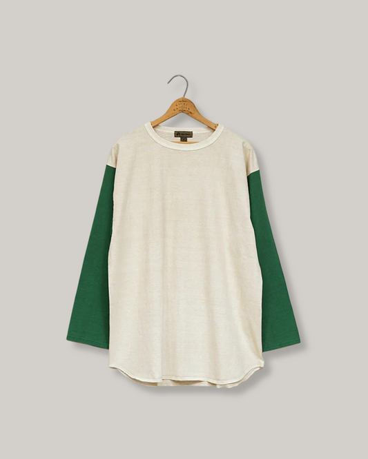 NIGEL CABOURN MAINLINE 7.8oz BASEBALL SHIRT - IVORY/ GREEN