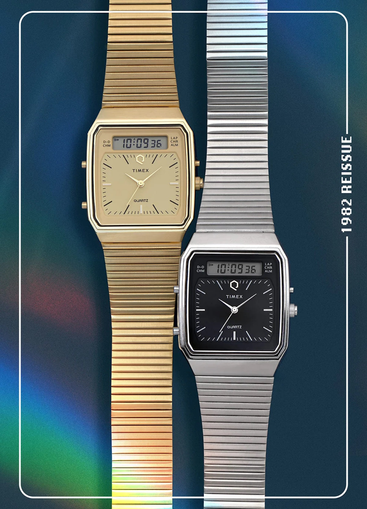 Q TIMEX® 1982 ANA-DIGI REISSUE 33MM GOLD-TONE BRACELET WATCH
