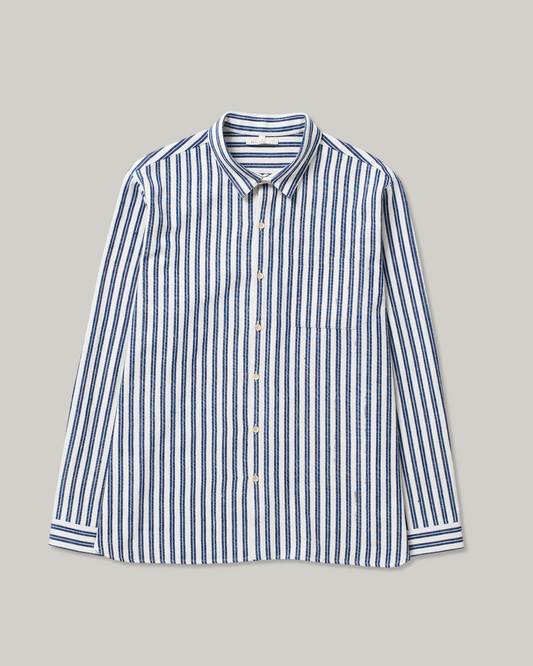 11.11 COTTON STRIPED LOVERS SHIRT - ECRU/ MEDIUM INDIGO