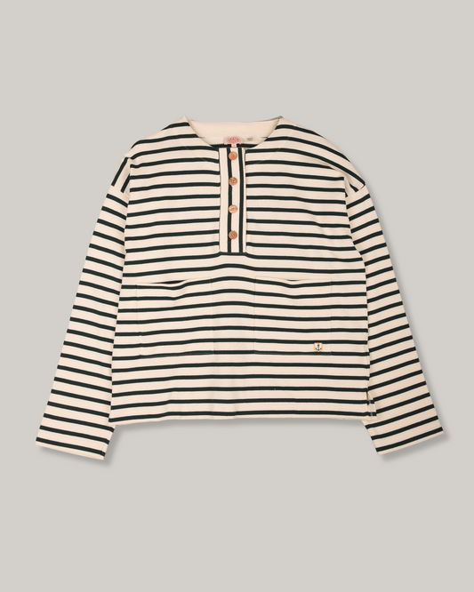 ARMOR LUX LADIES HERITAGE HENLEY NECK SWEATER - NATURE/ DARK SEA