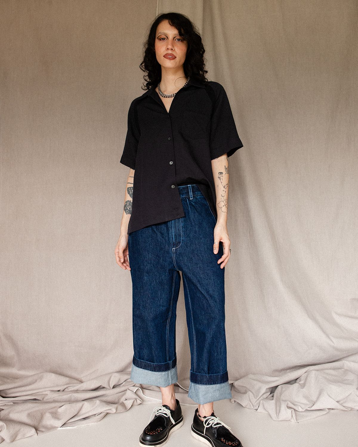 W'MENSWEAR BOWLING SHIRT - BLACK