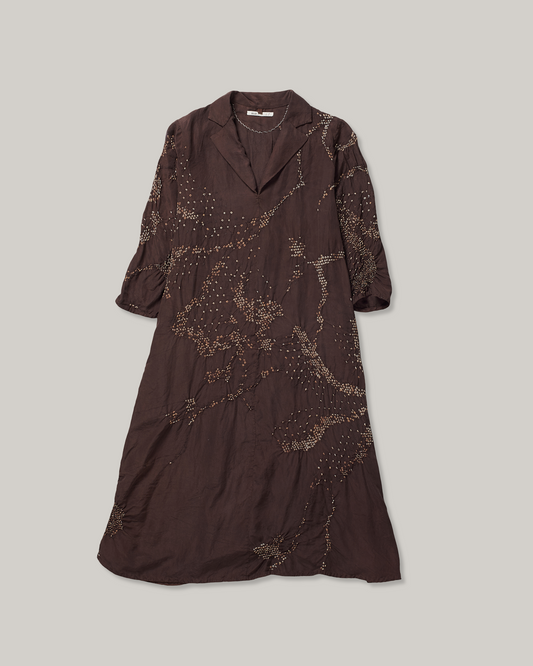11.11 SILK BANDHANI  DRESS - BURNT UMBER