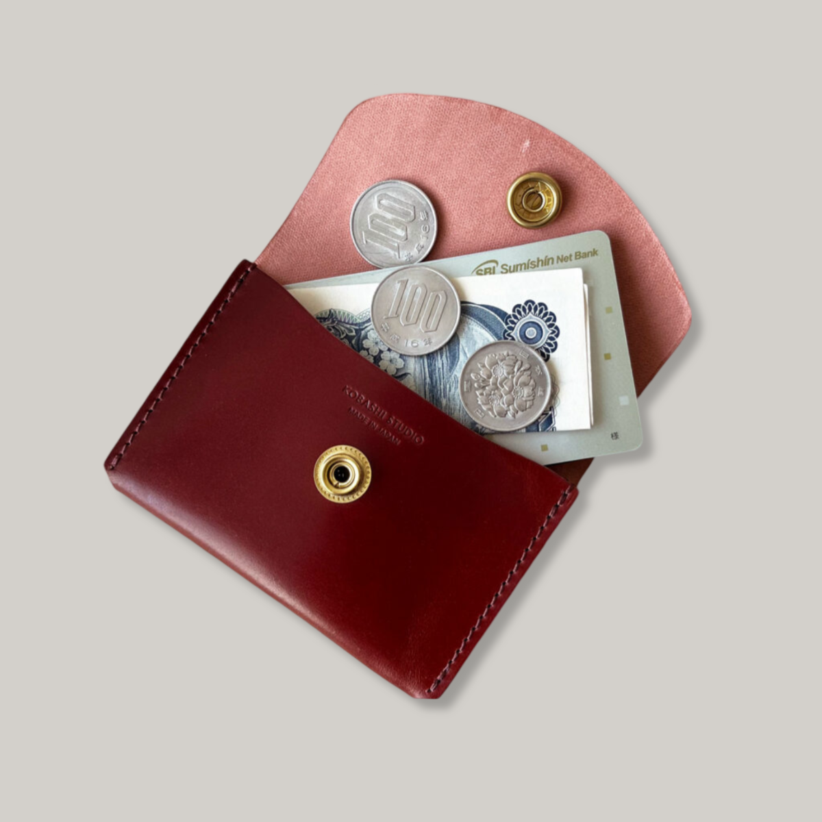 KOBASHI STUDIO CORDOVAN CARD CASE WALLET - RED BROWN