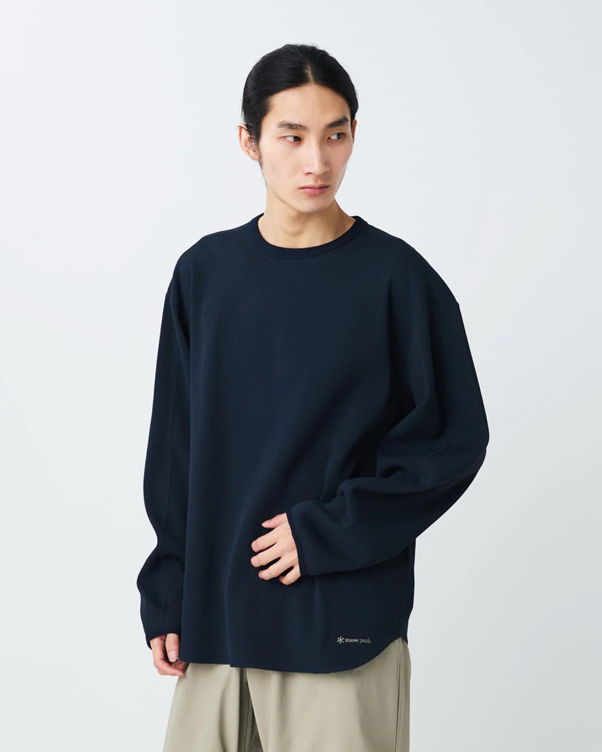 SNOW PEAK DRY WAFFLE LONG-SLEEVE T-SHIRT - DARK NAVY