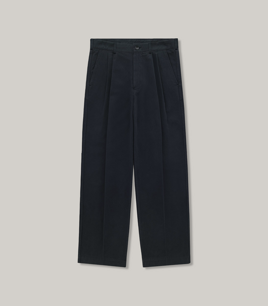 KNICKERBOCKER PLEATED TWILL COTTON CANAL PANT - NAVY