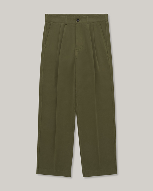 KNICKERBOCKER CANAL PLEATED TWILL PANT - OLIVE