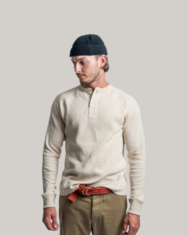 HEIMAT HENLEY WAFFLE TOP - SEASHELL
