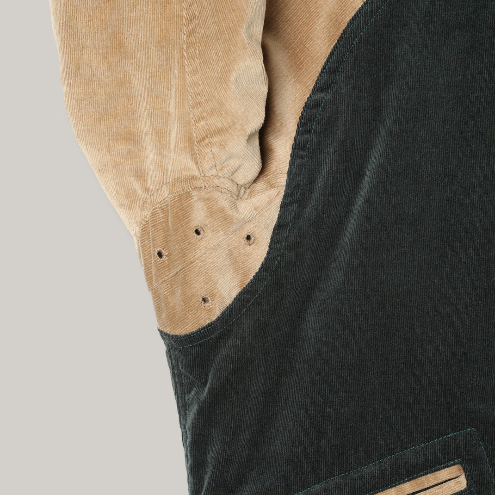 STEVENSON OVERALL CO. GOLDEN ERA ATHLETIC JACKET - DARK GREEN x BEIGE