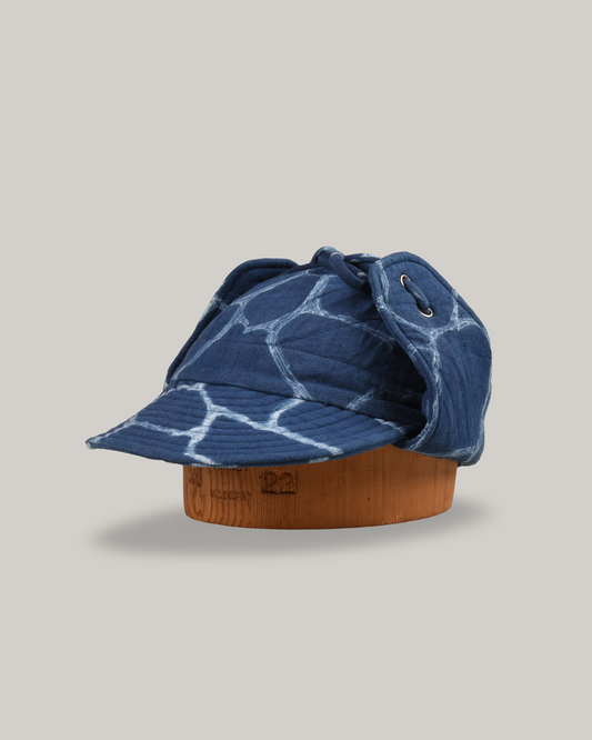 KARDO QUILTED SHIBORI FLAP CAP - INDIGO