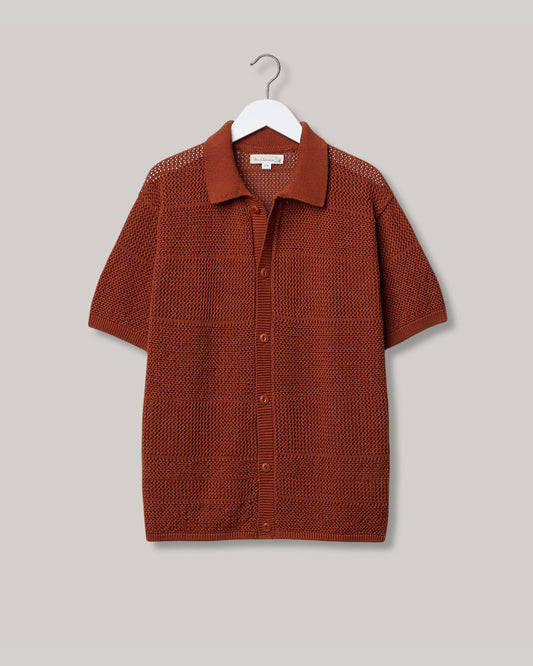 MERZ B. SCHWANEN CROCHET KNIT SHIRT - CARAMEL