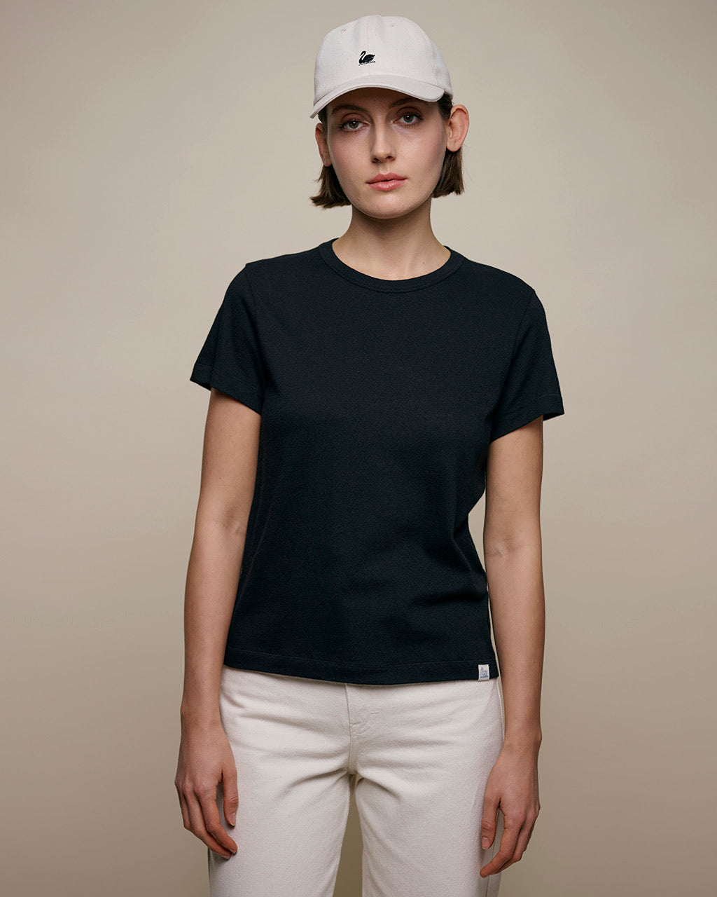 MERZ B. SCHWANEN COTTON - CASHMERE WOMEN'S T-SHIRT - DEEP BLACK