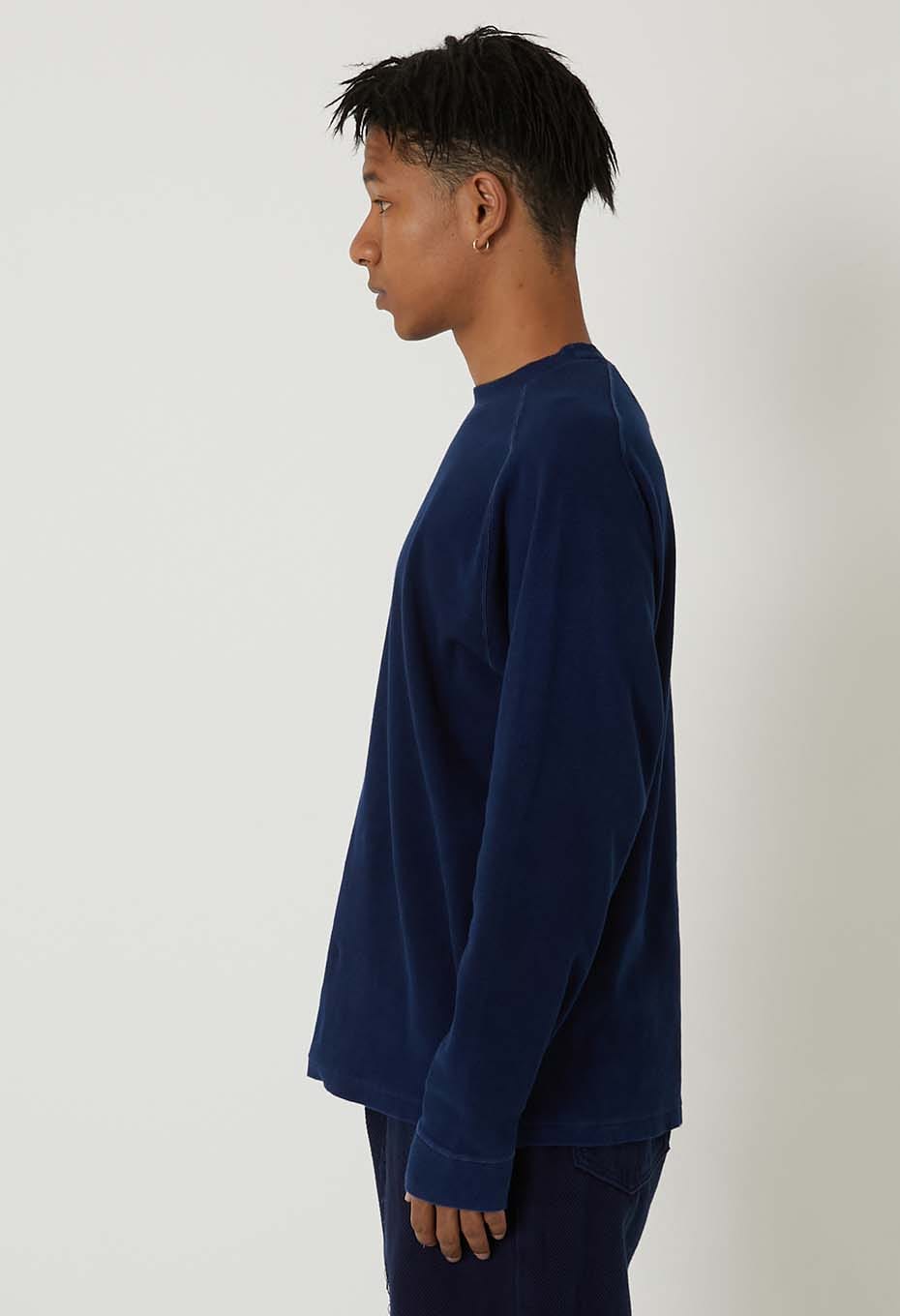 BLUE BLUE JAPAN MOD HAND DYED SLUB COTTON CREWNECK LS TEE - INDIGO