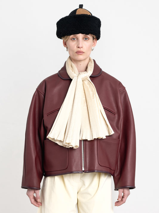 CAWLEY SILK DUPION PLEATED SCARF - IVORY