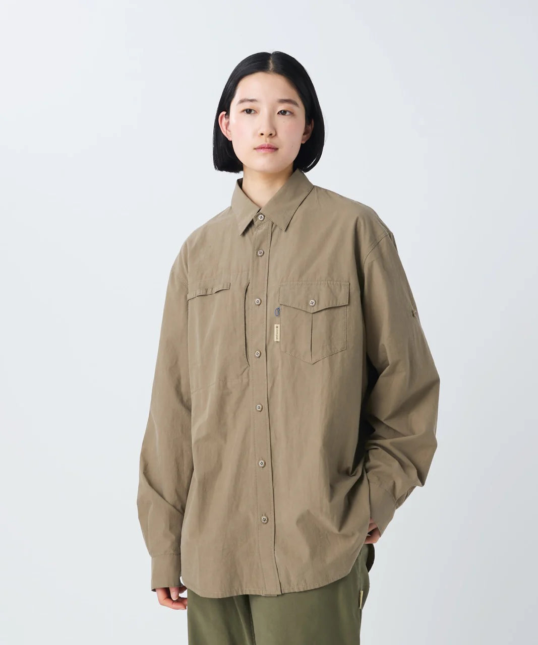 SNOW PEAK TRAD LABEL ANTIQUE DYED FISHING SHIRT - DARK BEIGE
