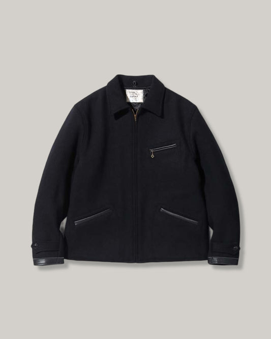 SUGAR CANE WOOL MELTON SPORTS JACKET - BLACK
