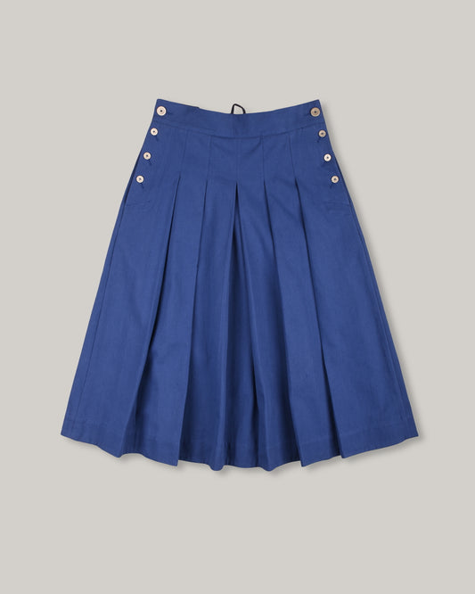 WORK WORKS WOMENS PLEATED SKIRT - BLUE TWILL