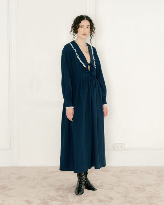 A BRONZE AGE WOOLF DRESS - NAVY DIMPLE