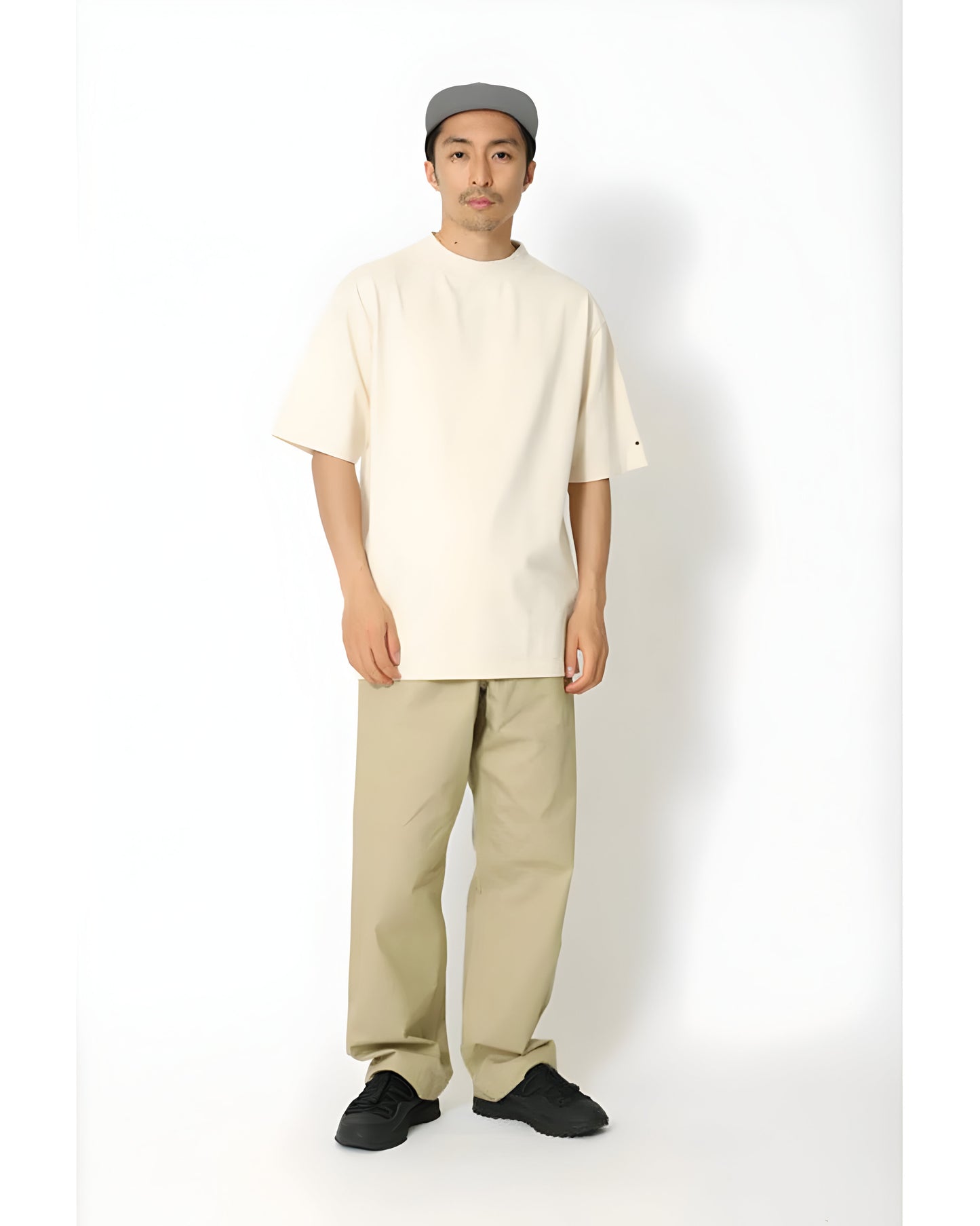 SNOWPEAK RECYCLED COTTON MOCKNECK T-SHIRT - ECRU