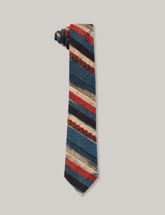 KARDO BLOCK PRINT TIE - BLUE/RED/NATURAL