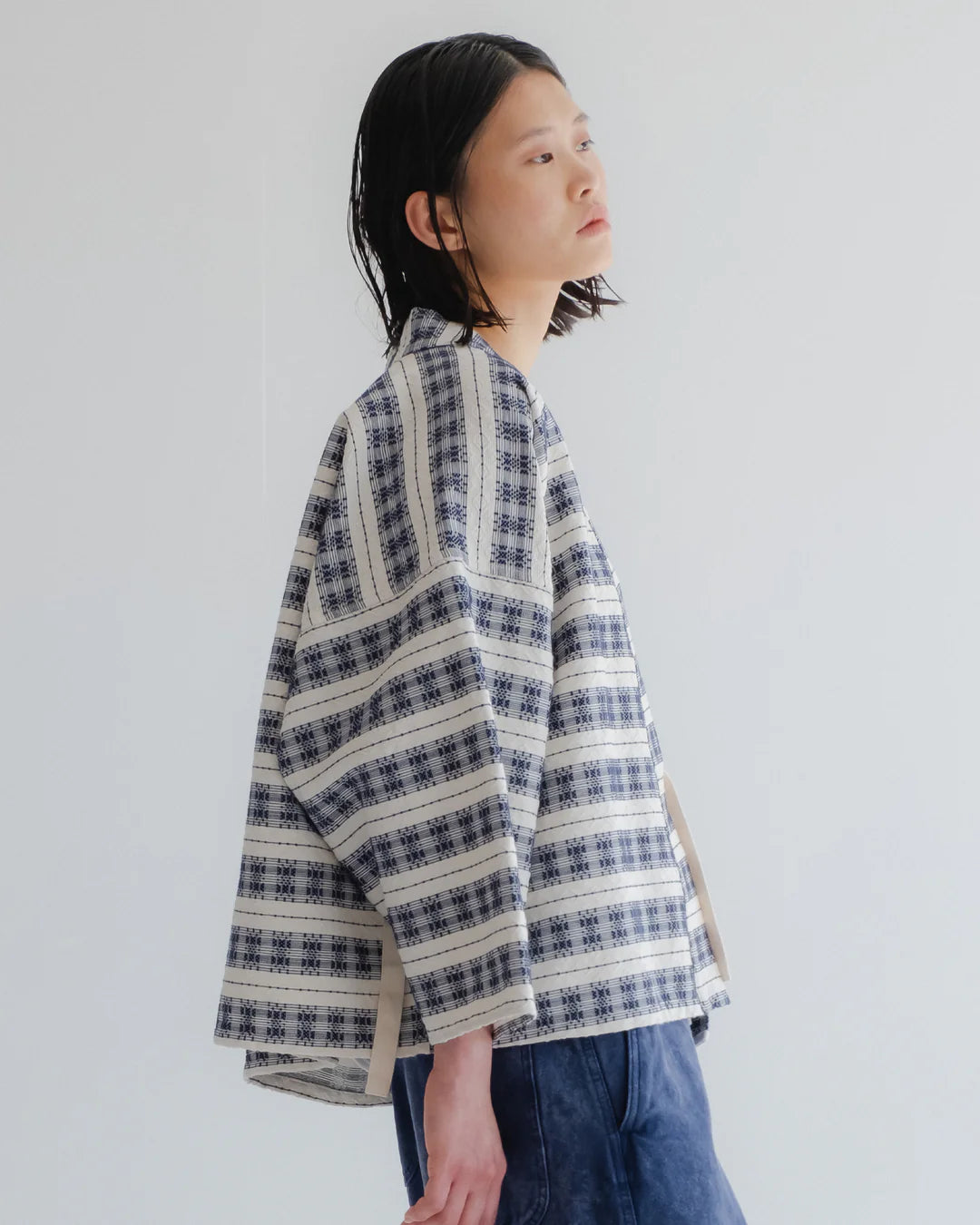 GIRLS OF DUST KIMONO - BELDI JACQUARD - OFF WHITE/ BLUE
