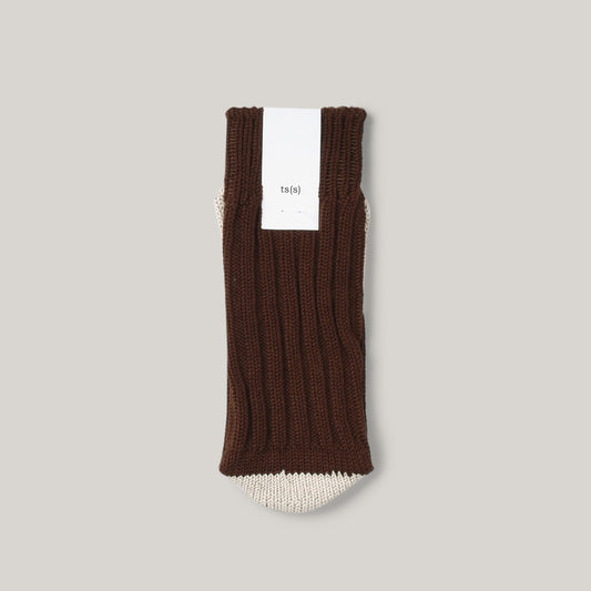 TS(S) UNPAIRED COTTON RIB SOCK (SINGLE) - BROWN