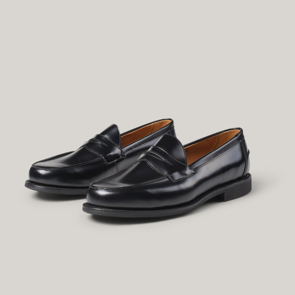 SANDERS BUTTSEAM APRON PENNY LOAFER - BLACK