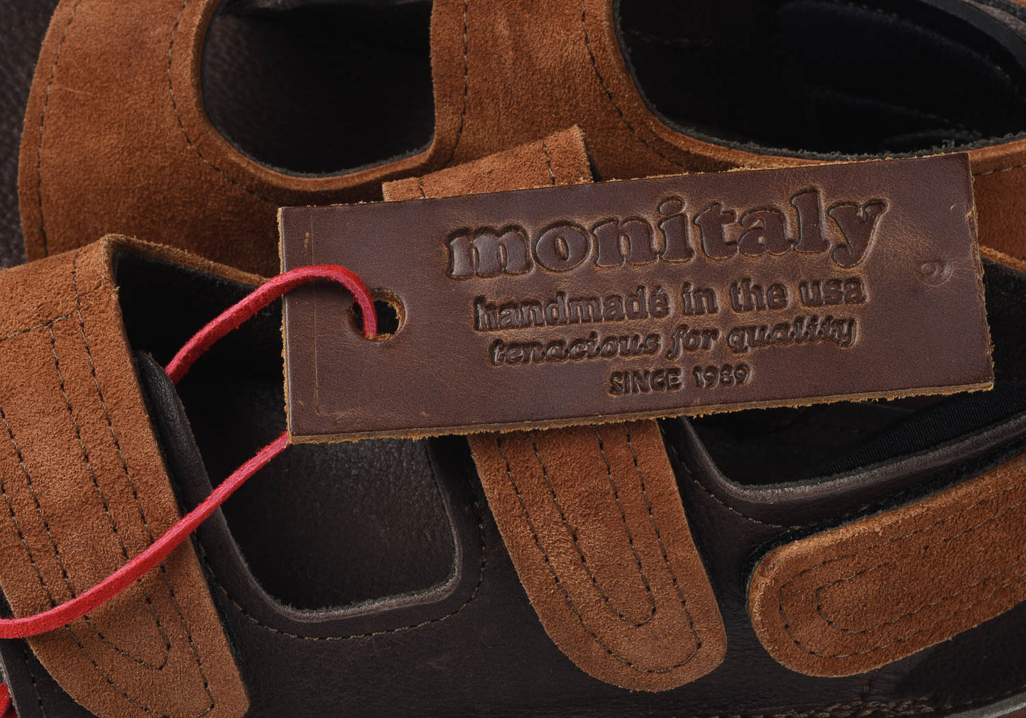 MONITALY LEATHER 3 STRAP SANDAL - TOBACCO X CHOCOLATE