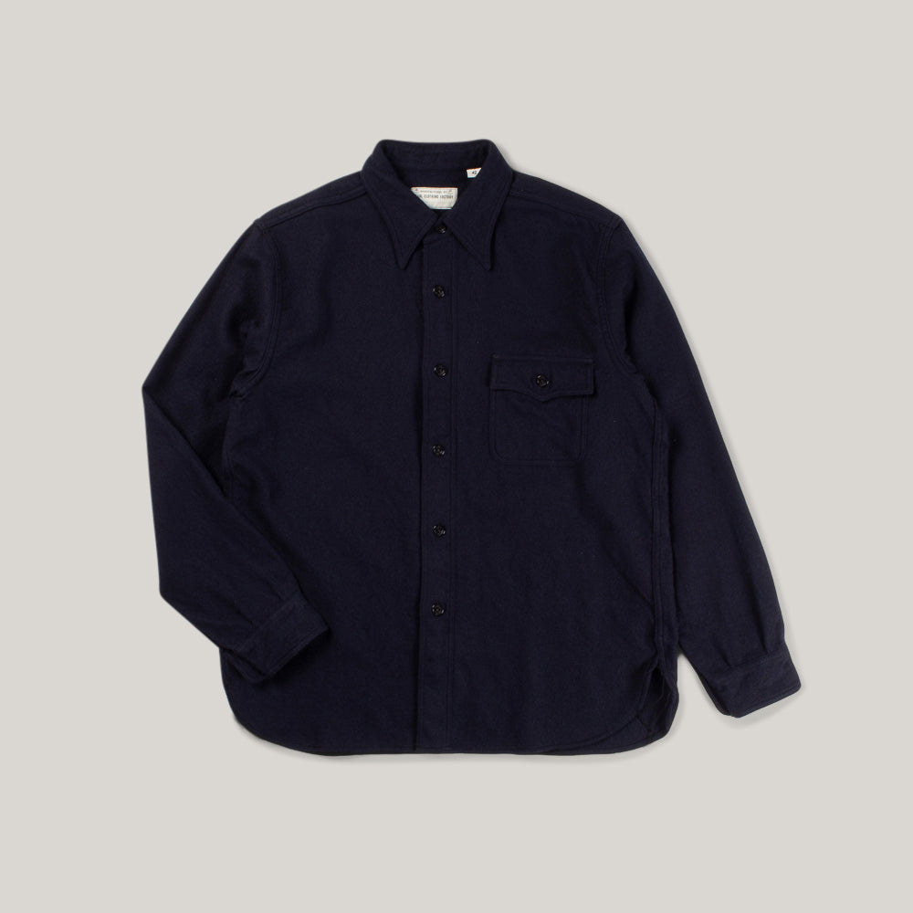 BUZZ RICKSON CPO SHIRT LS WOOL FLANNEL - NAVY