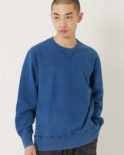 BLUE BLUE JAPAN KNITTED ORGANIC COTTON SWEAT HAND DYED CREW NECK PULLOVER - INDIGO
