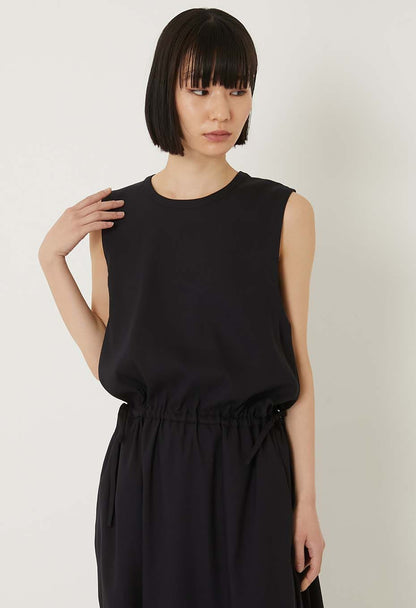 BLUE BLUE JAPAN STRETCH DRY TWILL GATHERED TANK DRESS- DARK NAVY