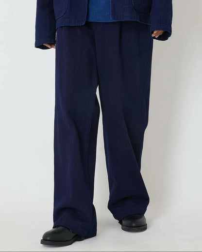 BLUE BLUE JAPAN PURE INDIGO DOUBLECLOTH SASHIKO TUCKED WIDE PANTS