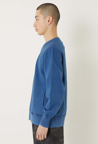 BLUE BLUE JAPAN KNITTED ORGANIC COTTON SWEAT HAND DYED CREW NECK PULLOVER - INDIGO