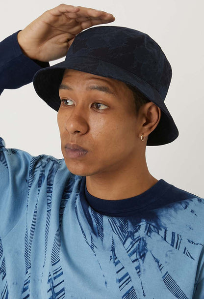 BLUE BLUE JAPAN INDIGO NYLON SATIN TSUJIGAHANA BUCKET HAT