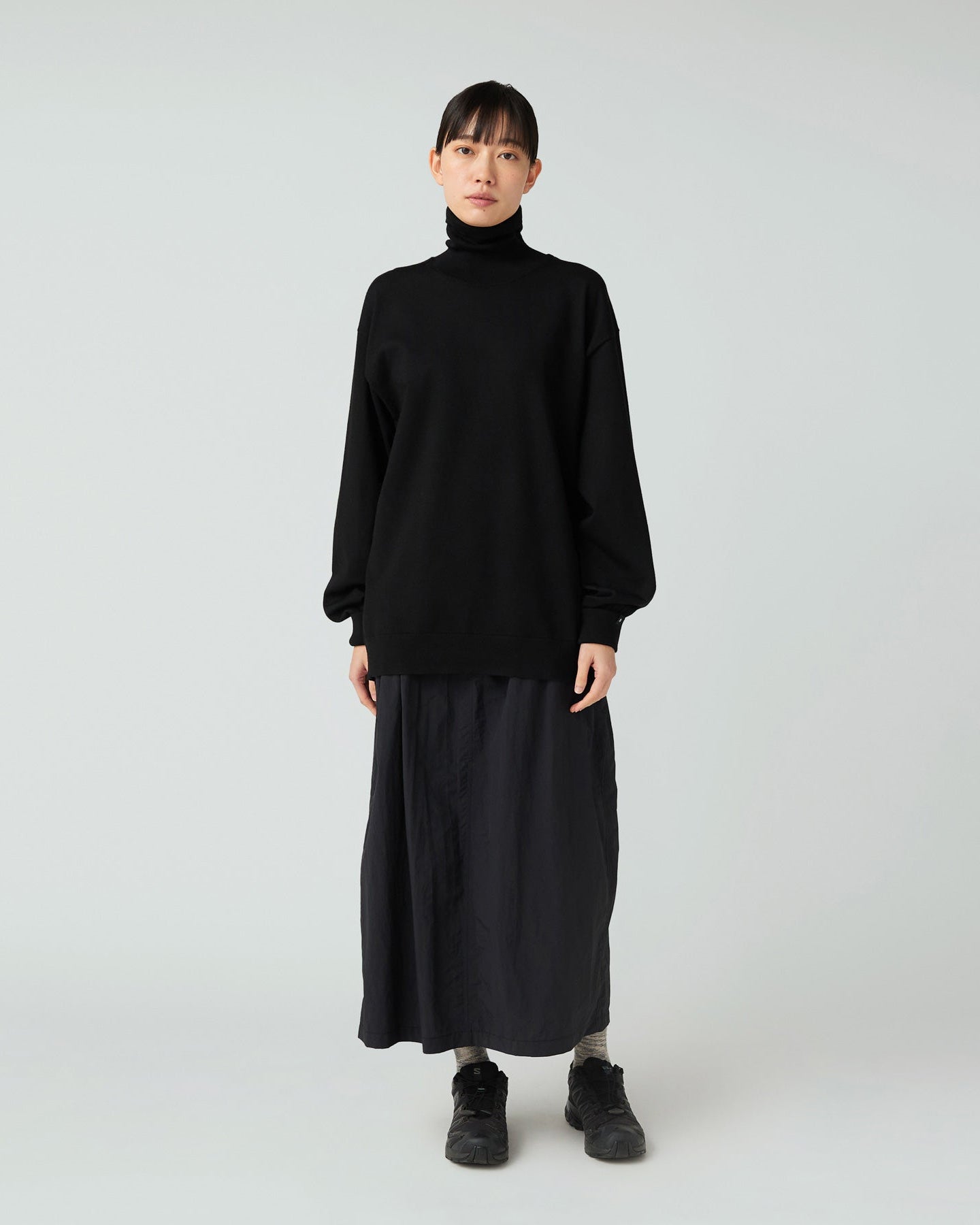 SNOW PEAK WASHABLE WOOL TURTLENECK KNIT - BLACK