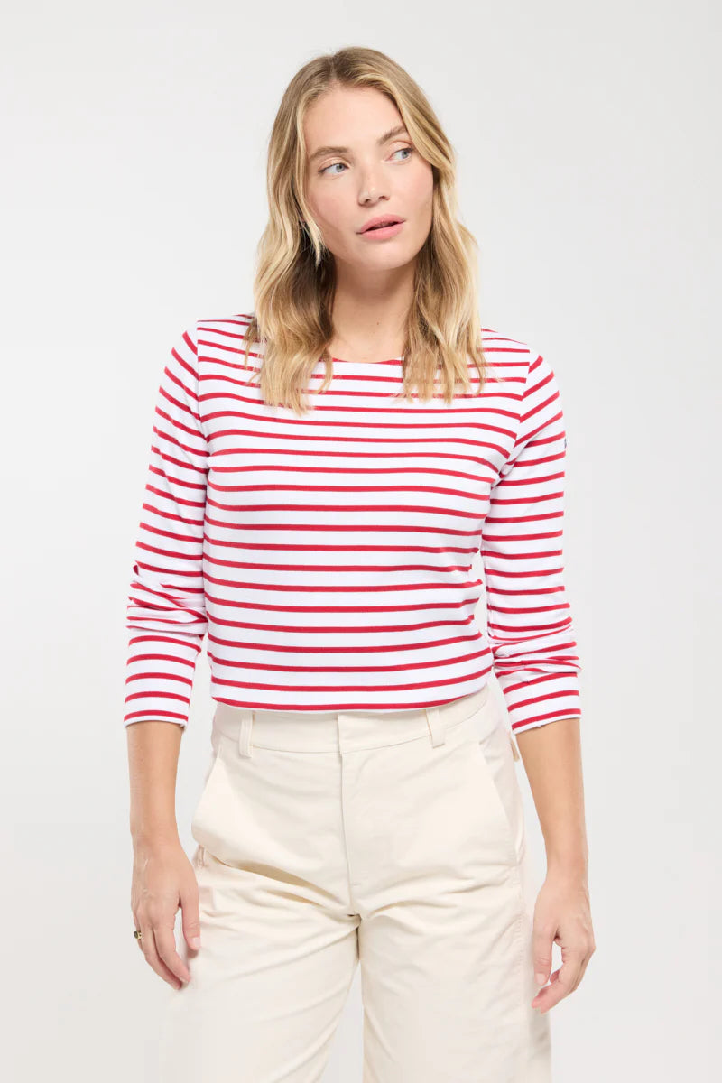 ARMOR LUX LADIES HERITAGE BRETON SHIRT L/S - WHITE/ BRAISE