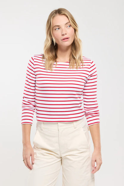 ARMOR LUX LADIES HERITAGE BRETON SHIRT L/S - WHITE/ BRAISE
