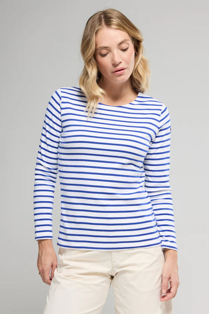 ARMOR LUX LADIES HERITAGE BRETON SHIRT L/S - WHITE/ ETOILE ROYAL BLUE