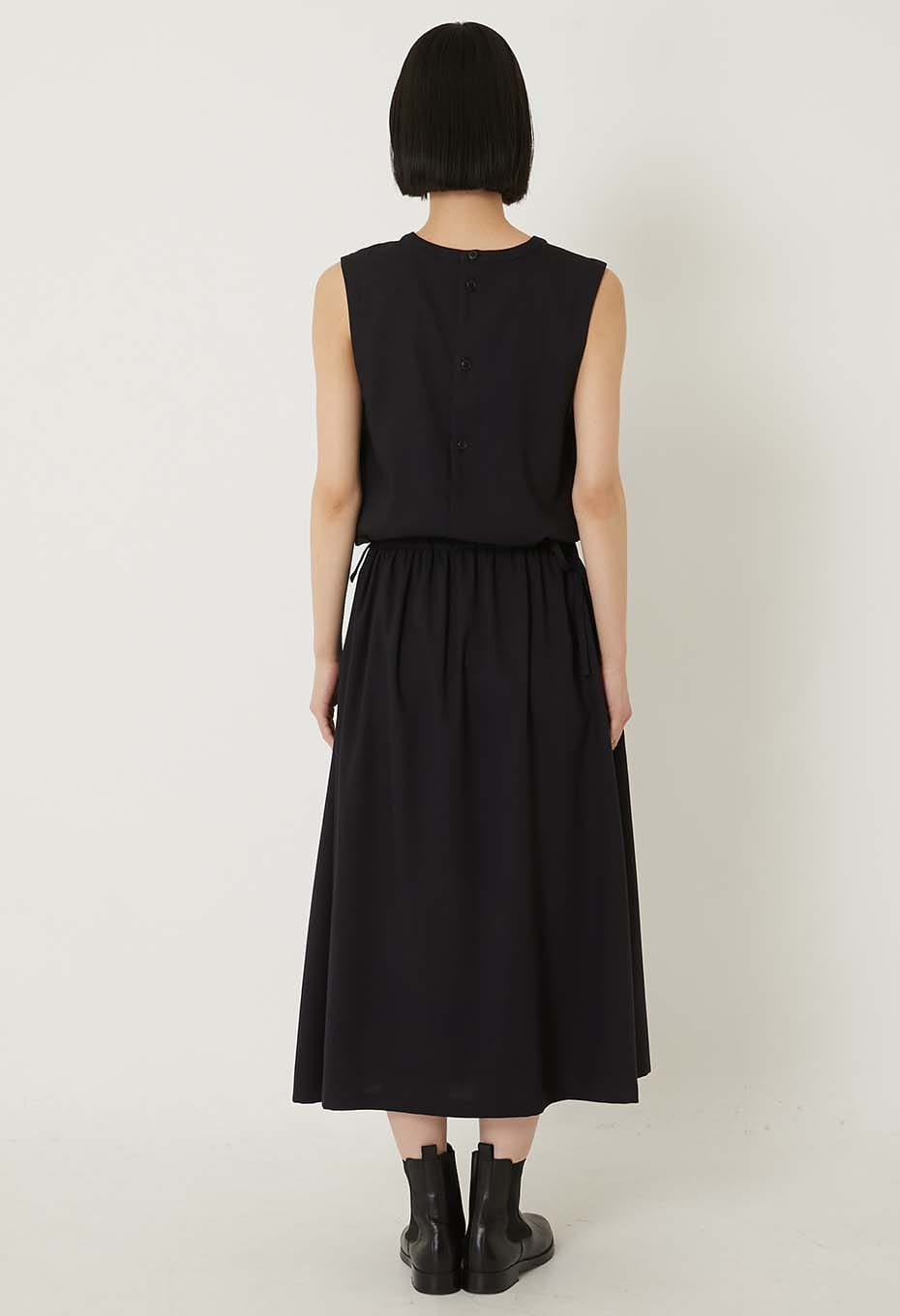 BLUE BLUE JAPAN STRETCH DRY TWILL GATHERED TANK DRESS- DARK NAVY
