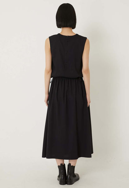 BLUE BLUE JAPAN STRETCH DRY TWILL GATHERED TANK DRESS- DARK NAVY