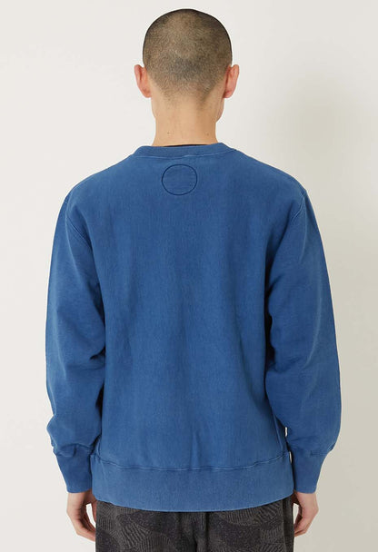 BLUE BLUE JAPAN KNITTED ORGANIC COTTON SWEAT HAND DYED CREW NECK PULLOVER - INDIGO