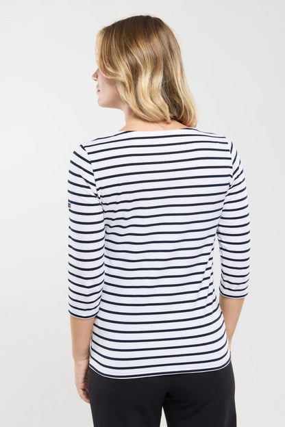 ARMOR LUX LADIES 3/4 SLEEVE T-SHIRT - WHITE/ RICH NAVY