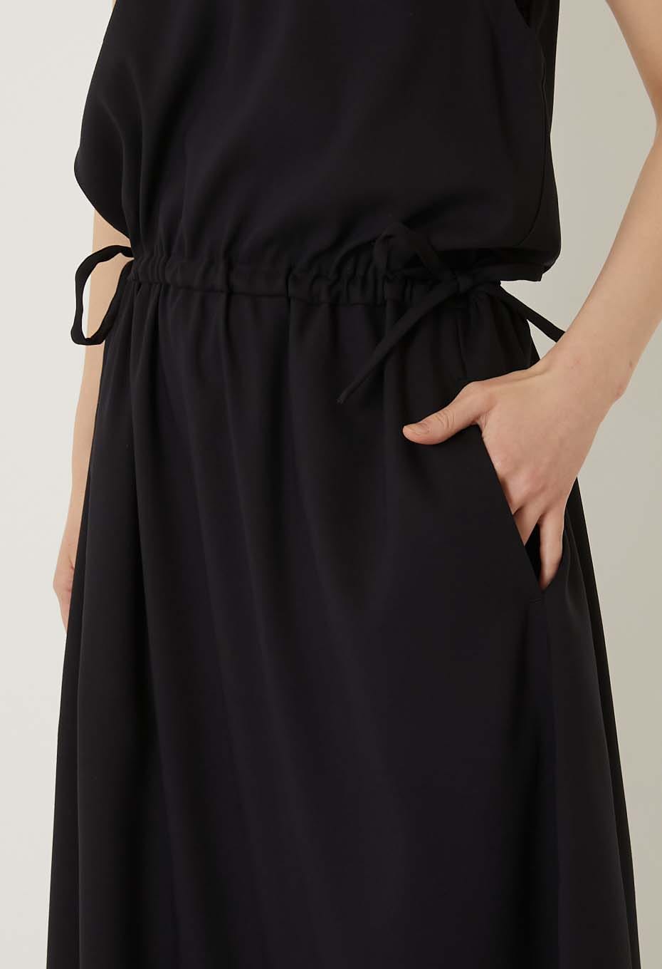 BLUE BLUE JAPAN STRETCH DRY TWILL GATHERED TANK DRESS- DARK NAVY
