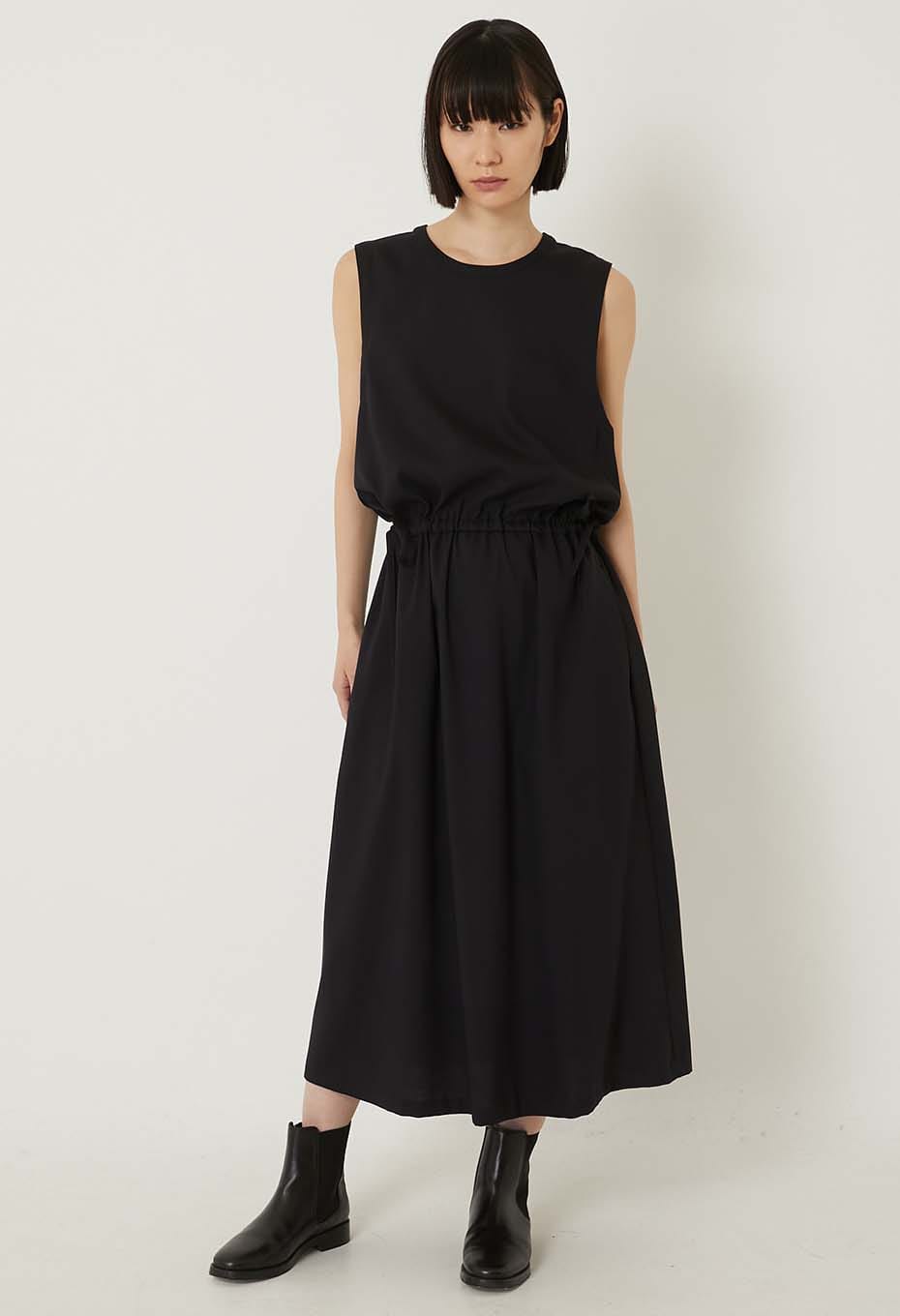 BLUE BLUE JAPAN STRETCH DRY TWILL GATHERED TANK DRESS- DARK NAVY