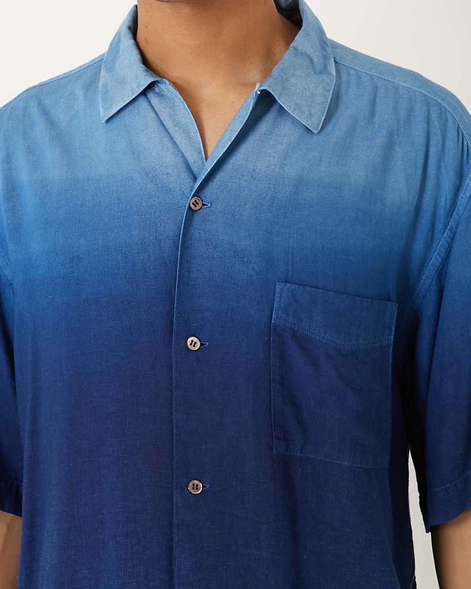 BLUE BLUE JAPAN INDIGO HAND DYED GRADATION LINEN SS SHIRT