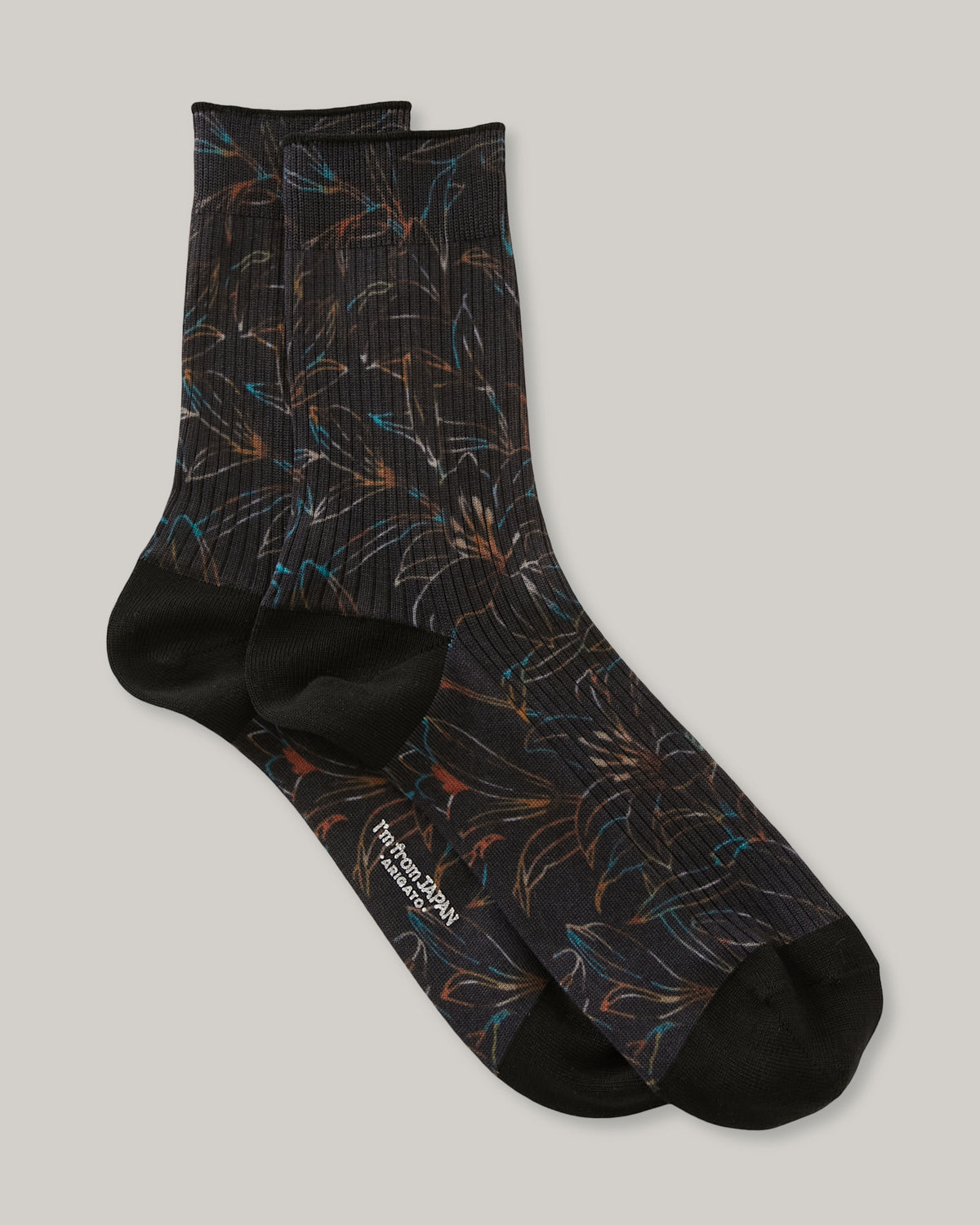 BLUE BLUE JAPAN CASABLANCA LILY TRANSFER PRINTED  SOCKS - BLACK