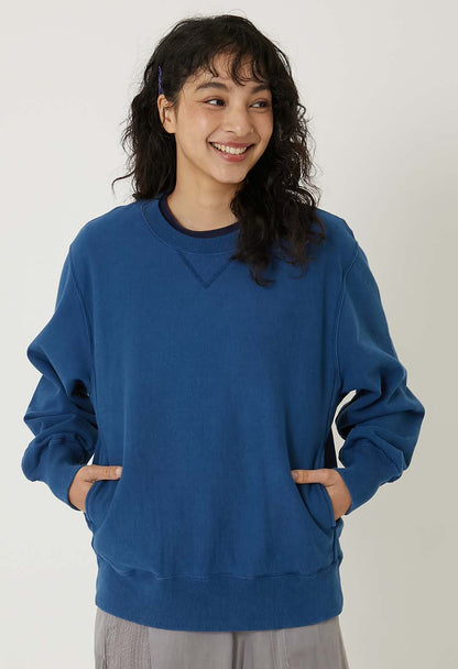 BLUE BLUE JAPAN KNITTED ORGANIC COTTON SWEAT HAND DYED CREW NECK PULLOVER - INDIGO