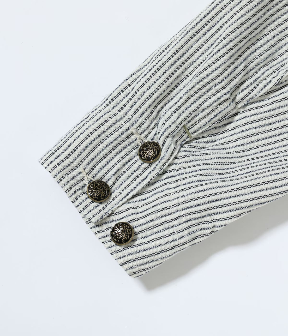 SUGAR CANE 'FICTION ROMANCE' 8oz. INDIGO STRIPE WORK COAT - OFF WHITE